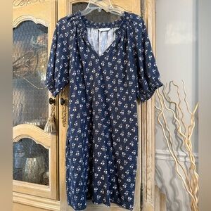 Garnet Hill Linen Navy Floral Dress